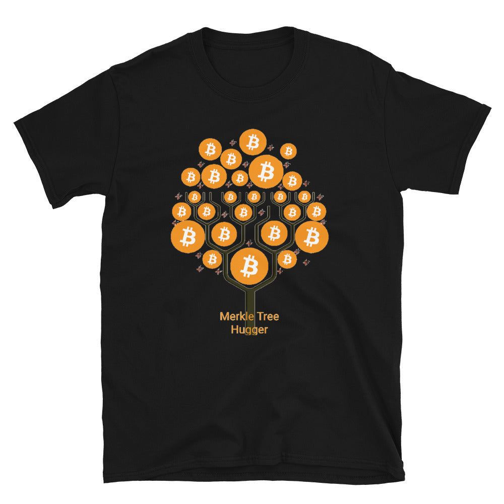 Bitcoin Merkle Tree Hugger Short-Sleeve Unisex T-Shirt| digital-mining-llc.myshopify.com