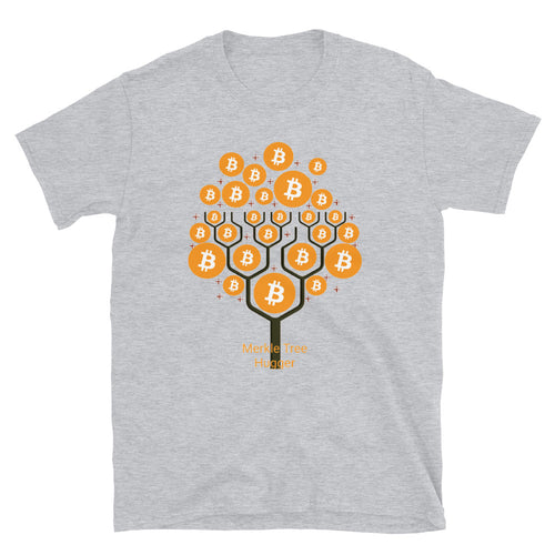 Bitcoin Merkle Tree Hugger Short-Sleeve Unisex T-Shirt| digital-mining-llc.myshopify.com